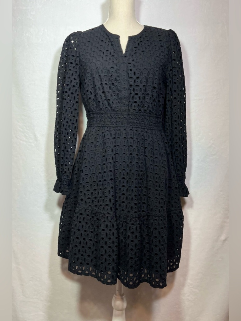 PrettyGarden Black Eyelet Dress Smocked Waist Boho Cottagecore M - Picture 8 of 8
